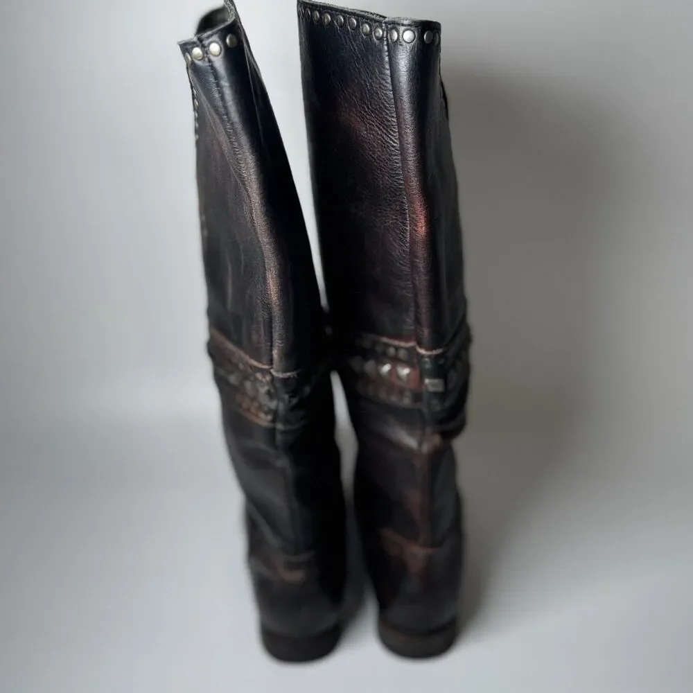Free People Brown Leather Boots Womens EU 37  Tall Studded‎ Portugal Decorative - Picture 8 of 15